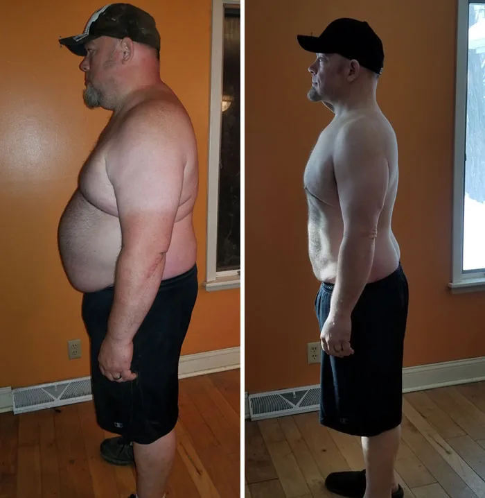 Real body transformation results of a user after using Trimology for weight management.