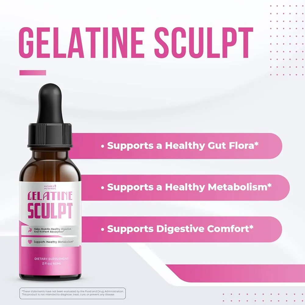 Visual summary of the primary benefits of Gelatine Sculpt for weight loss without the use of caffeine or jittery side effects.