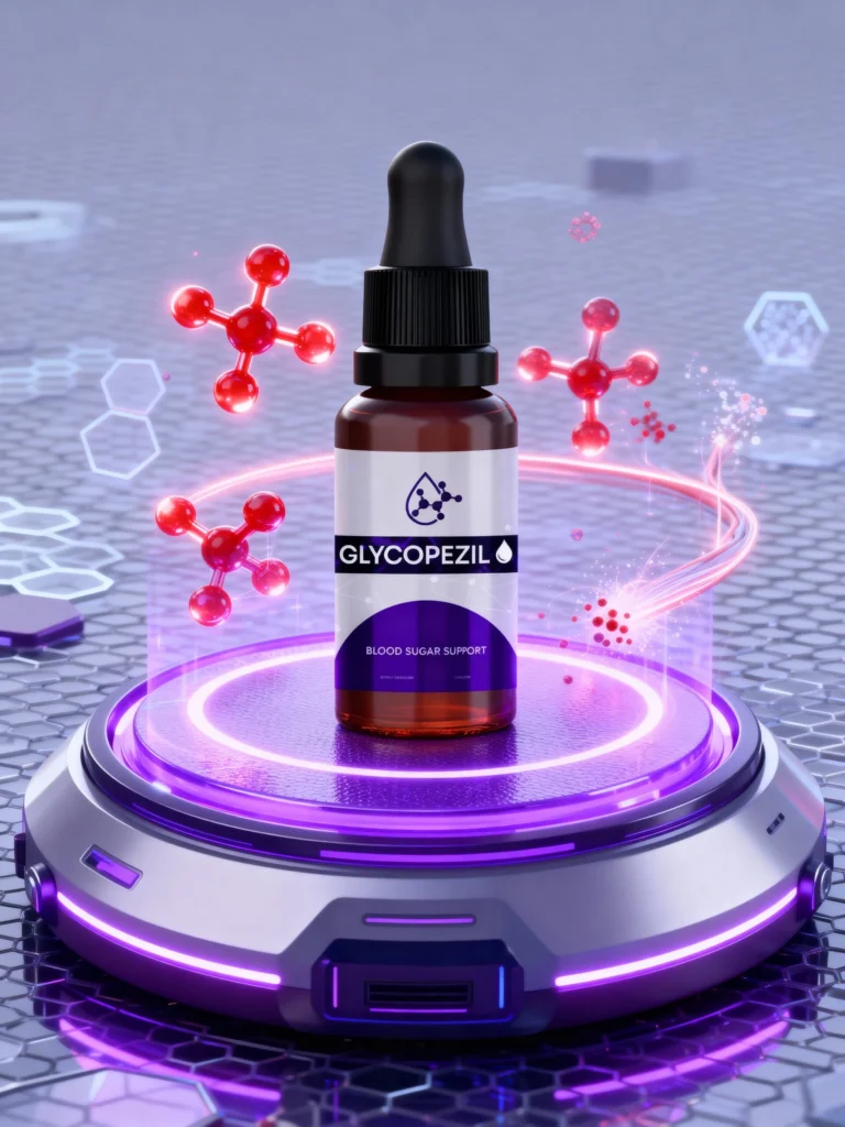 A bottle of Glycopezil natural supplement drops for blood sugar support and metabolic health,
